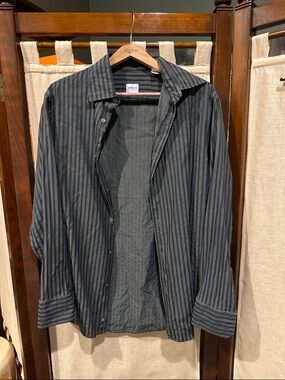 Armani Collezioni Black and Charcoal Vertical Stripe Dress Shirt